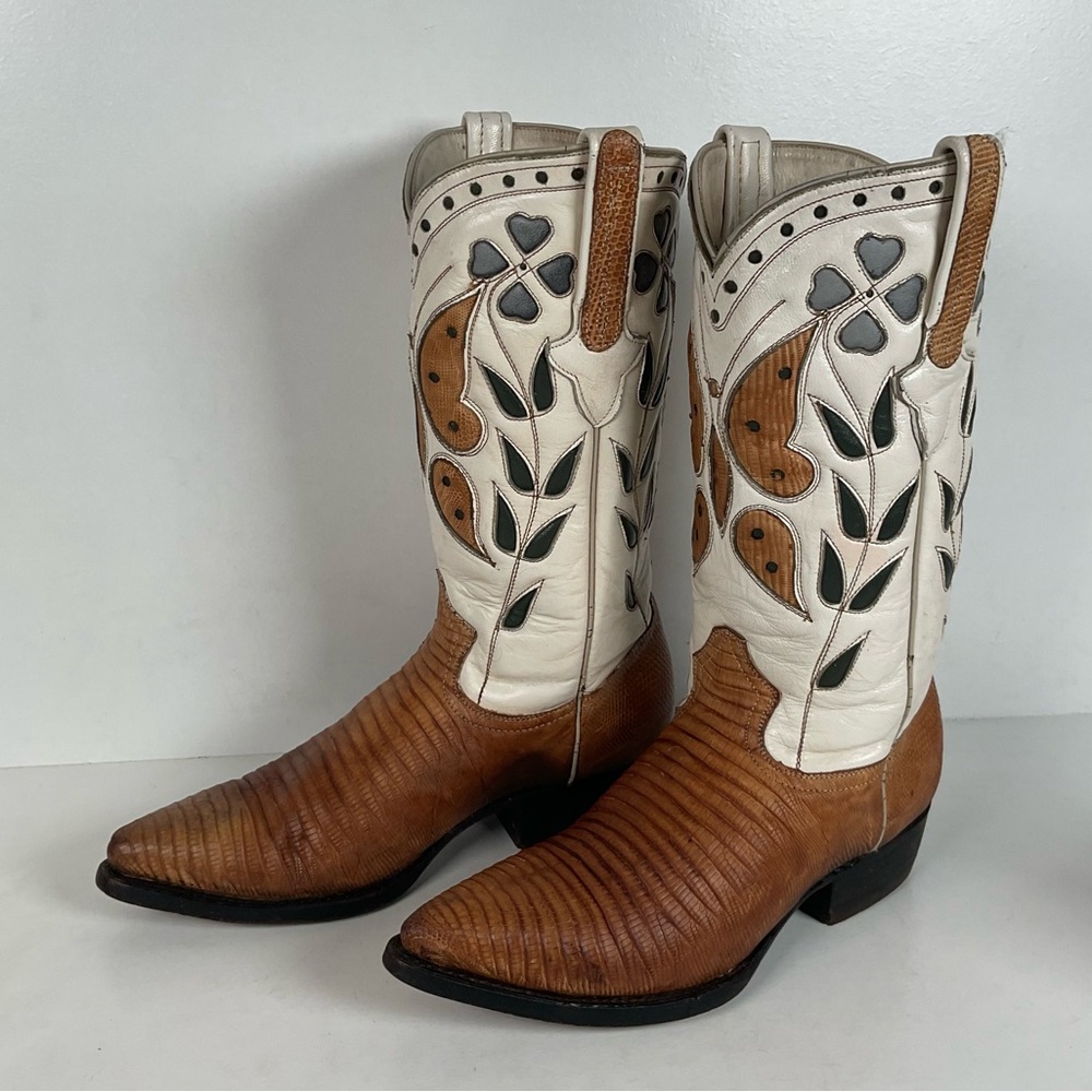 Vintage Cuadra Butterfly Cowgirl Boots | Teju Lizard | Tooled Inlays | Women’s 8